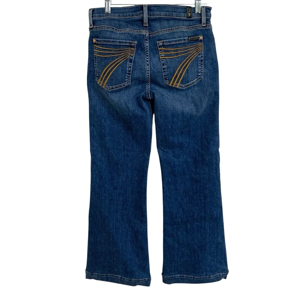 7 For All Mankind Dark Blue Flare Jeans with Contrast Pocket Detail - Picture 4 of 16